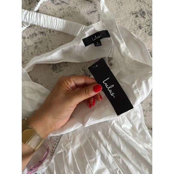 Lulus Strolling Sicily White Pleated Backless Midi Dress NWT Size Medium Pockets - Picture 4 of 9